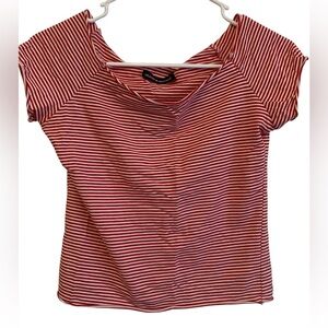 Cropped tee off shoulder red white stripe Brandy Melville casual stretchy top
